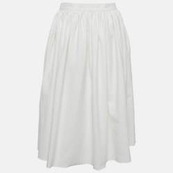 Pre Owned Miu Miu White Cotton Button Front Midi Skirt M