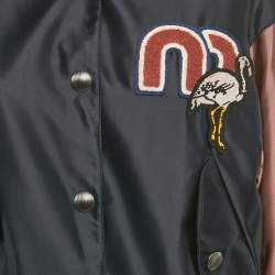 Pre Owned Miu Miu Navy Blue Nylon Applique Detail Button Front Varsity Jacket S