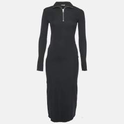 Pre Owned Miu Miu Midnight Blue Jersey Zip Up Maxi Dress S