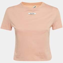 Pre Owned Miu Miu Pink Logo Applique Jersey Crop Top S