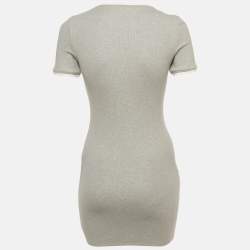 Pre Owned Miu Miu Grey Logo Patch Rib Knit Mini Dress XS