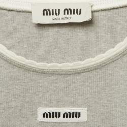 Pre Owned Miu Miu Grey Logo Patch Rib Knit Mini Dress XS