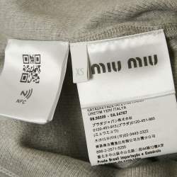 Pre Owned Miu Miu Grey Logo Patch Rib Knit Mini Dress XS