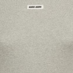 Pre Owned Miu Miu Grey Logo Patch Rib Knit Mini Dress XS