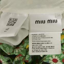 Pre Owned Miu Miu Green Floral Print Crepe Silk Tie Detail Crop Top S