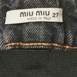 Pre Owned Miu Miu Black Washed Denim Elasticized Waist Shorts S