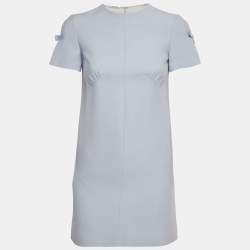 Pre Owned Miu Miu Blue Crepe Cut-Out Sleeve Mini Dress XS