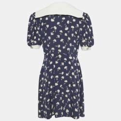 Pre Owned Miu Miu Blue Floral Print Silk Mini Dress M