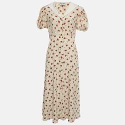 Pre Owned Miu Miu Cream Floral Print Silk Maxi Dress M