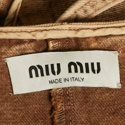 Pre Owned Miu Miu Brown Washed Cotton Logo Applique Crop Top S
