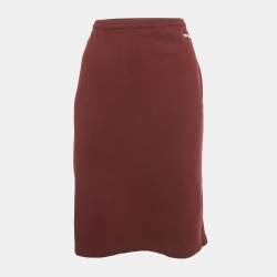 Pre Owned Miu Miu Burgundy Logo Embroidered Pique Cotton Skirt XL 