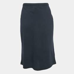 Pre Owned Miu Miu Navy Blue Logo Embroidered Cotton Knit Short Skirt XL