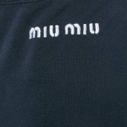 Pre Owned Miu Miu Navy Blue Logo Embroidered Cotton Knit Short Skirt XL