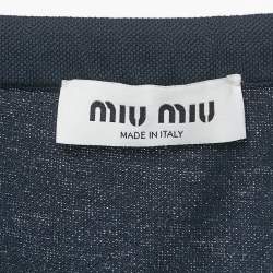 Pre Owned Miu Miu Navy Blue Logo Embroidered Cotton Knit Short Skirt XL