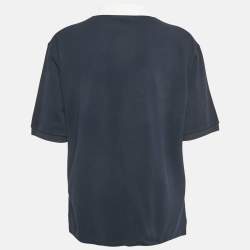 Pre Owned Miu Miu Navy Blue Logo Embroidered Cotton Pique Polo T-Shirt L