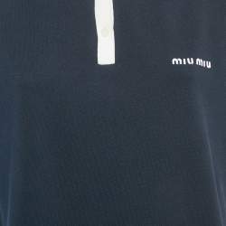 Pre Owned Miu Miu Navy Blue Logo Embroidered Cotton Pique Polo T-Shirt L