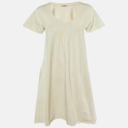Pre Owned Miu Miu Cream Cotton Knit Round Neck T-Shirt Dress L