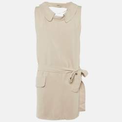 Pre Owned Miu Miu Beige Crepe Wrap Around Mini Dress M