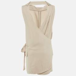 Pre Owned Miu Miu Beige Crepe Wrap Around Mini Dress M