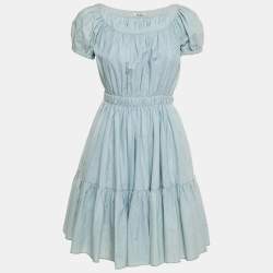 Pre Owned Miu Miu Blue Denim Puff Sleeve Mini Dress XS