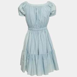 Pre Owned Miu Miu Blue Denim Puff Sleeve Mini Dress XS