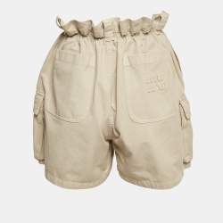 Pre Owned Miu Miu Beige Logo Embroidered Cotton High Rise Cargo Shorts S