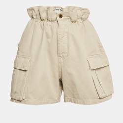 Pre Owned Miu Miu Beige Logo Embroidered Cotton High Rise Cargo Shorts S