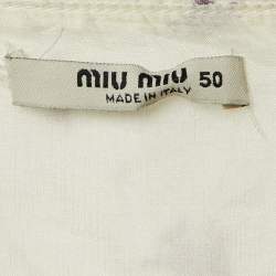 Pre Owned Miu Miu White Floral Print Silk Midi Skirt XL