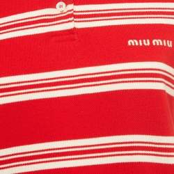 Pre Owned Miu Miu Red Stiped Cotton Knit Cropped Polo T-shirt S