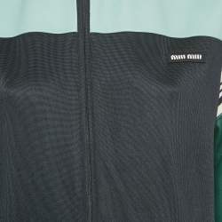 مملوكة مسبقًا Miu Miu Navy/Green Leather and Jersey Zip-Up Jacket S