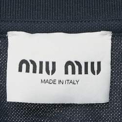 Pre Owned فساتين ميو ميو قطن أزرق بحري بكيه محدد الخصر مقاس وسط