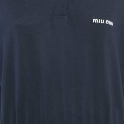 Pre Owned فساتين ميو ميو قطن أزرق بحري بكيه محدد الخصر مقاس وسط