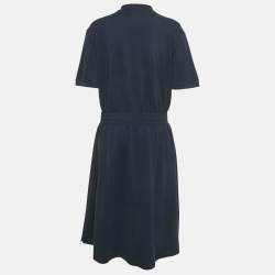 Pre Owned فساتين ميو ميو قطن أزرق بحري بكيه محدد الخصر مقاس وسط