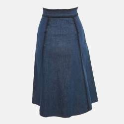 Pre Owned Miu Miu Blue Crochet Pocket Denim Midi Skirt XS