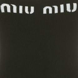 Pre Owned فستان ميو ميو ميدي بلا أكمام مضلع بشعار أسود صغير