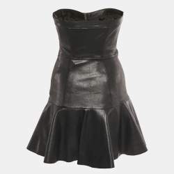 مملوكة مسبقًا Miu Miu Black Genuine Leather Strapless Mini Dress S