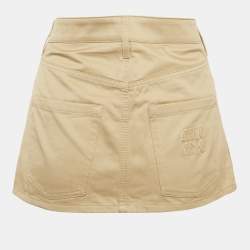 Pre Owned Miu Miu Beige Logo Applique Cotton Mini Skirt XS
