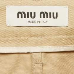 Pre Owned Miu Miu Beige Logo Applique Cotton Mini Skirt XS