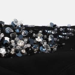 Pre Owned معطف ميو ميو كريب مرصع بالكريستال أسود مقاس متوسط - ميديوم