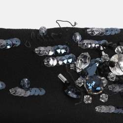 Pre Owned معطف ميو ميو كريب مرصع بالكريستال أسود مقاس متوسط - ميديوم