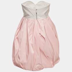 Pre Owned فساتين ميو ميو بألوان زهري ورمادي تافتا بدون حمالات قصير - ميديوم