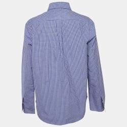 Pre Owned Miu Miu Blue Checked Cotton Logo Embroidered Shirt M