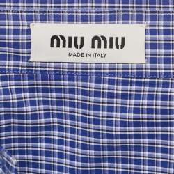 Pre Owned Miu Miu Blue Checked Cotton Logo Embroidered Shirt M
