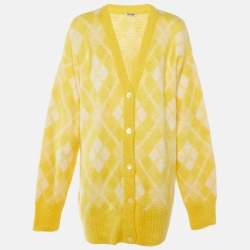مملوكة مسبقًا Miu Miu Yellow Argyle Wool Blend Oversize Cardigan L
