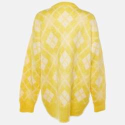 مملوكة مسبقًا Miu Miu Yellow Argyle Wool Blend Oversize Cardigan L