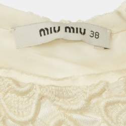 Pre Owned فستان ميو ميو كريمي دانتيل جيبور ميني بكسرات صغيرة مقاس صغير