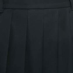 Pre Owned Miu Miu Blue Logo Applique Wool Pleated Knee Length Skirt M