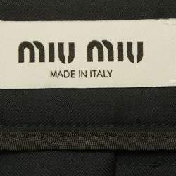 Pre Owned Miu Miu Blue Logo Applique Wool Pleated Knee Length Skirt M