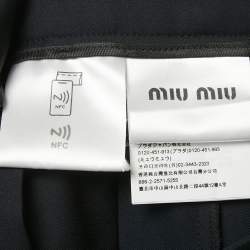 Pre Owned Miu Miu Blue Logo Applique Wool Pleated Knee Length Skirt M