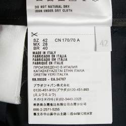 Pre Owned Miu Miu Blue Logo Applique Wool Pleated Knee Length Skirt M